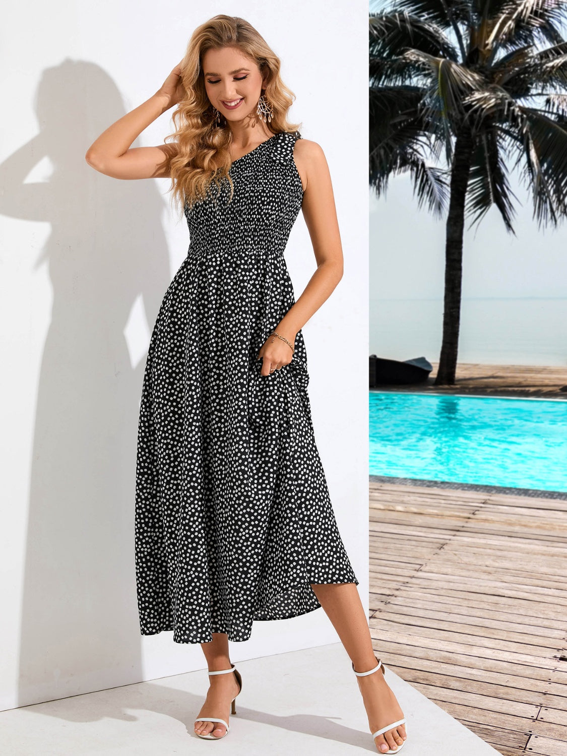 Serenity Printed Single Shoulder Midi Dress.