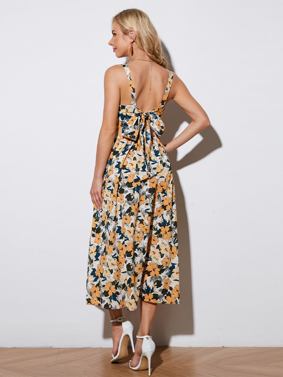 Serenity Floral Tie-Back Sleeveless Midi Dress