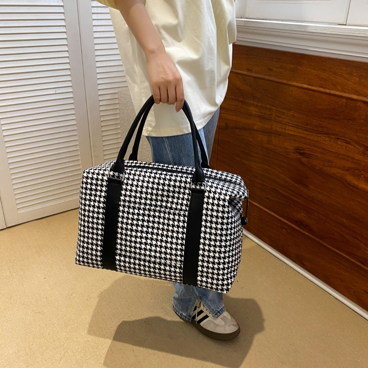 Serenity Houndstooth Canvas Travel Bag