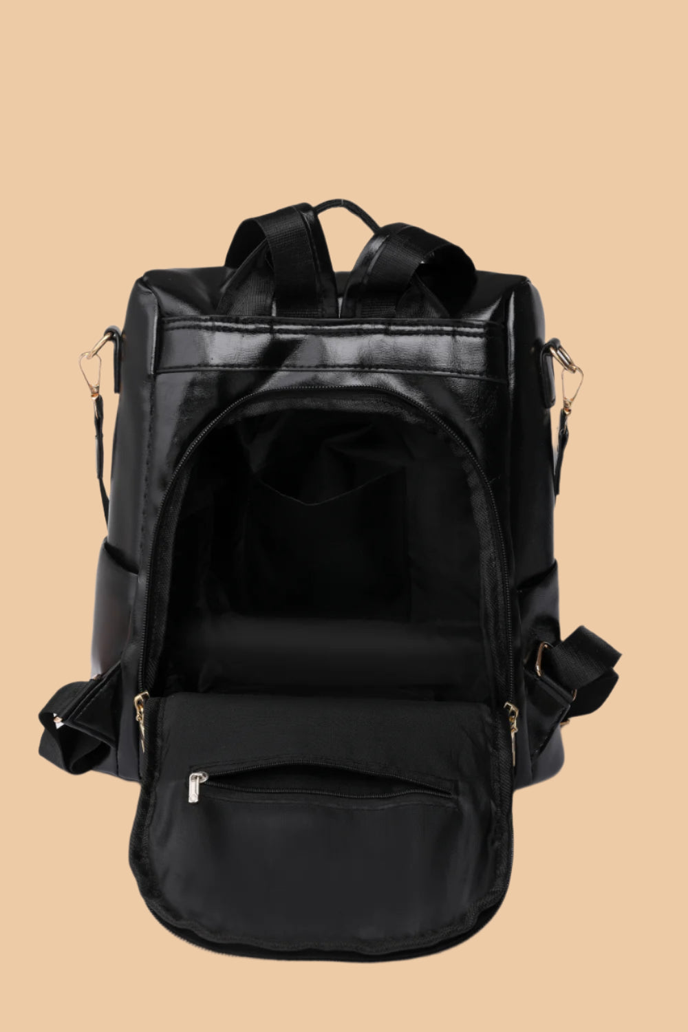 Pure Leather Zipper Pocket Backpack