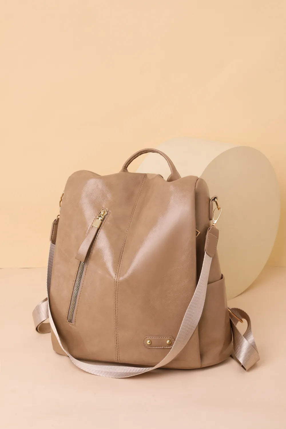 Pure Leather Zipper Pocket Backpack