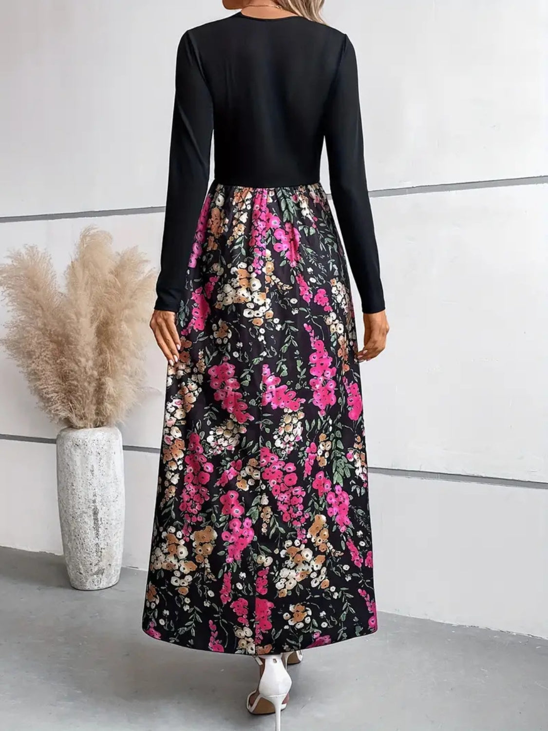 Serenity Floral Round Neck Long Sleeve Maxi Dress.