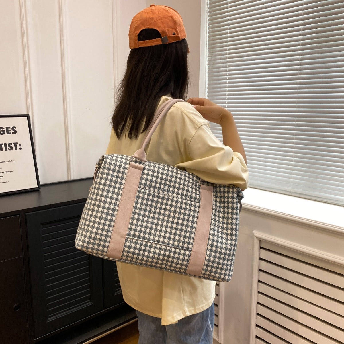 Serenity Houndstooth Canvas Travel Bag