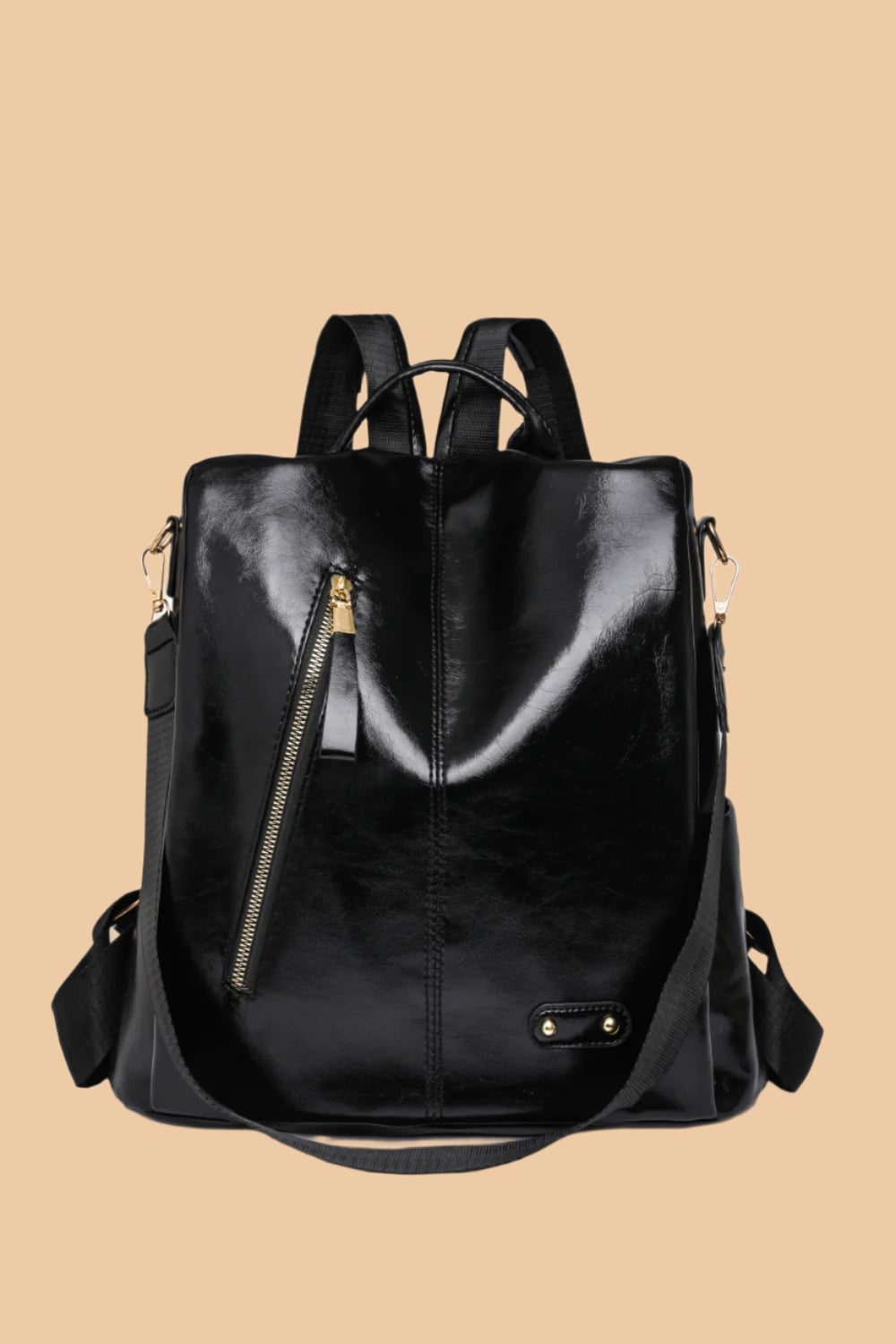 Pure Leather Zipper Pocket Backpack