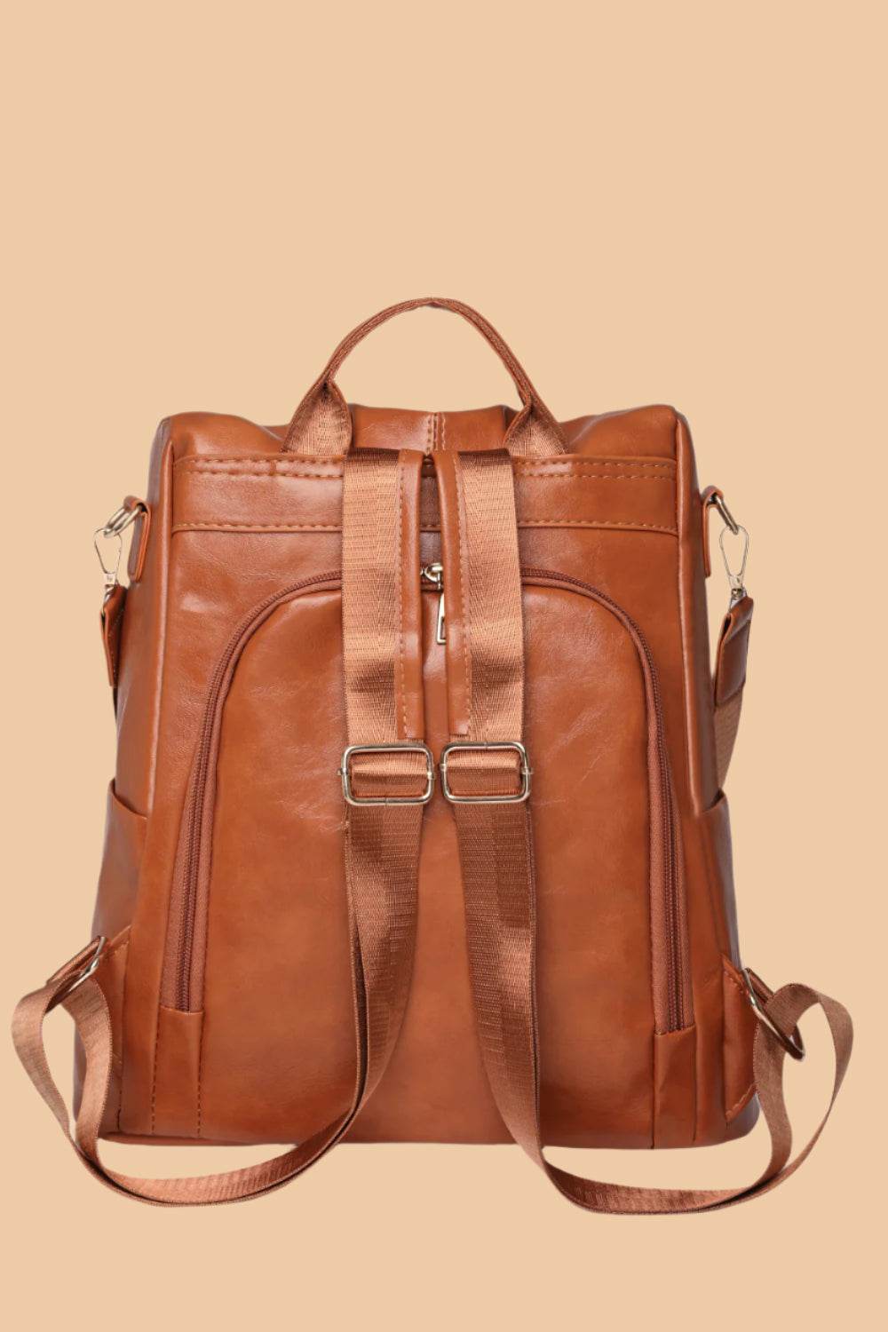 Pure Leather Zipper Pocket Backpack