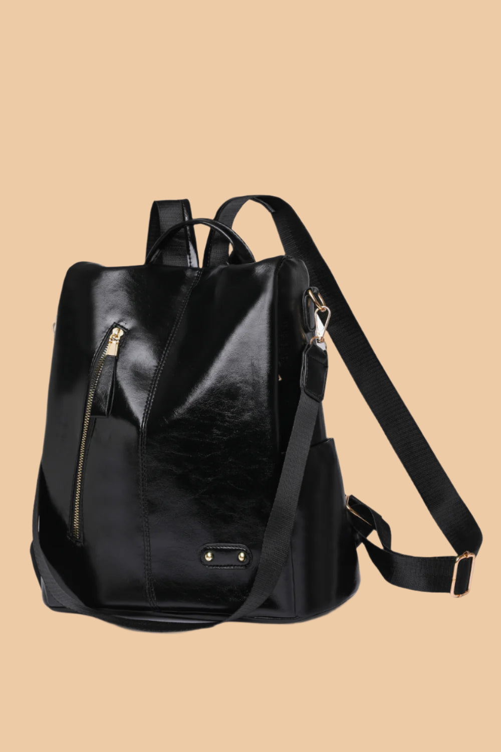 Pure Leather Zipper Pocket Backpack