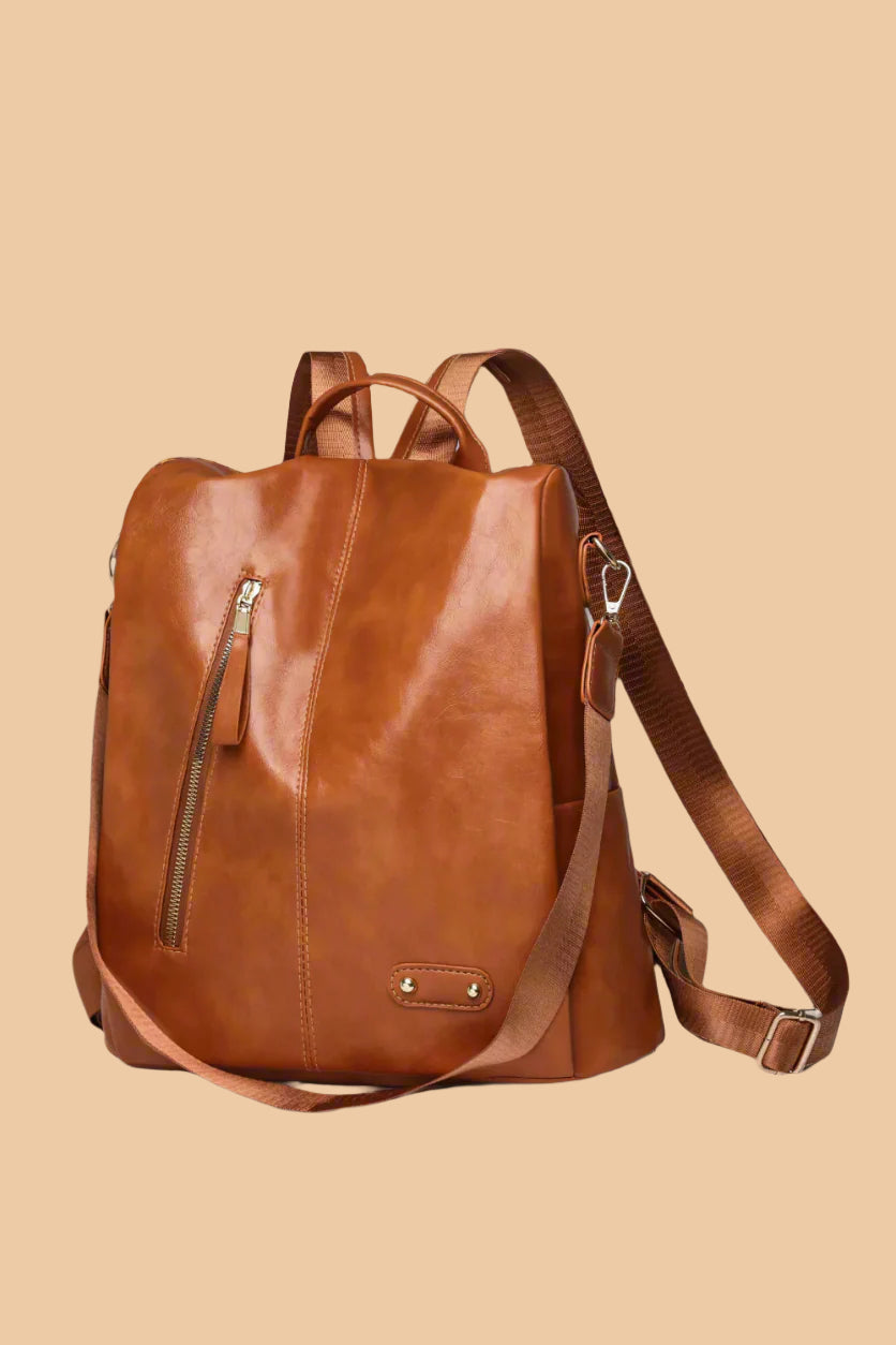 Pure Leather Zipper Pocket Backpack