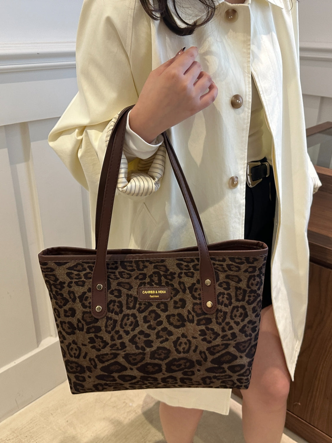 Serenity Leopard Polyester Tote Bag