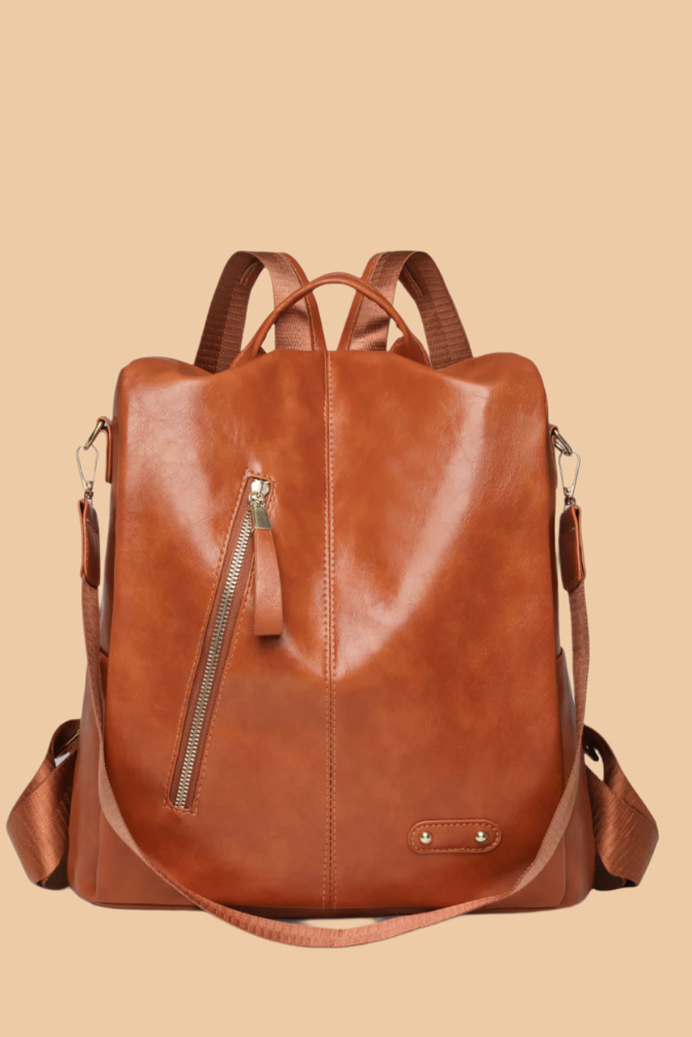 Pure Leather Zipper Pocket Backpack