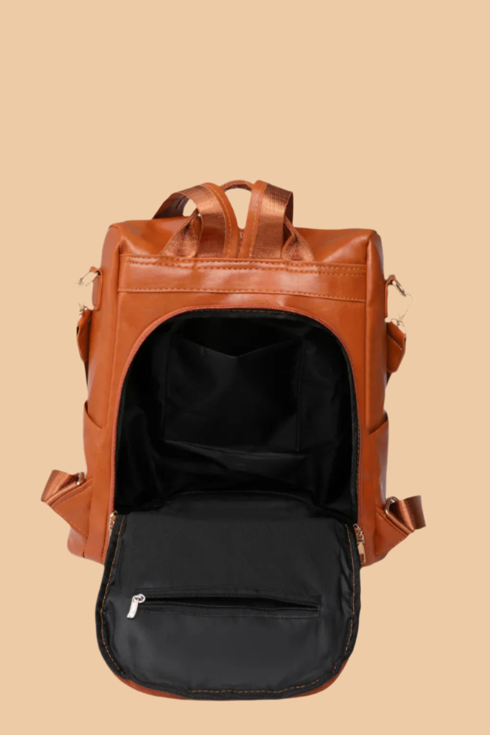 Pure Leather Zipper Pocket Backpack