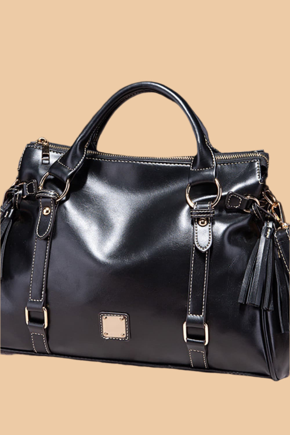 Leather Handbag with Tassels