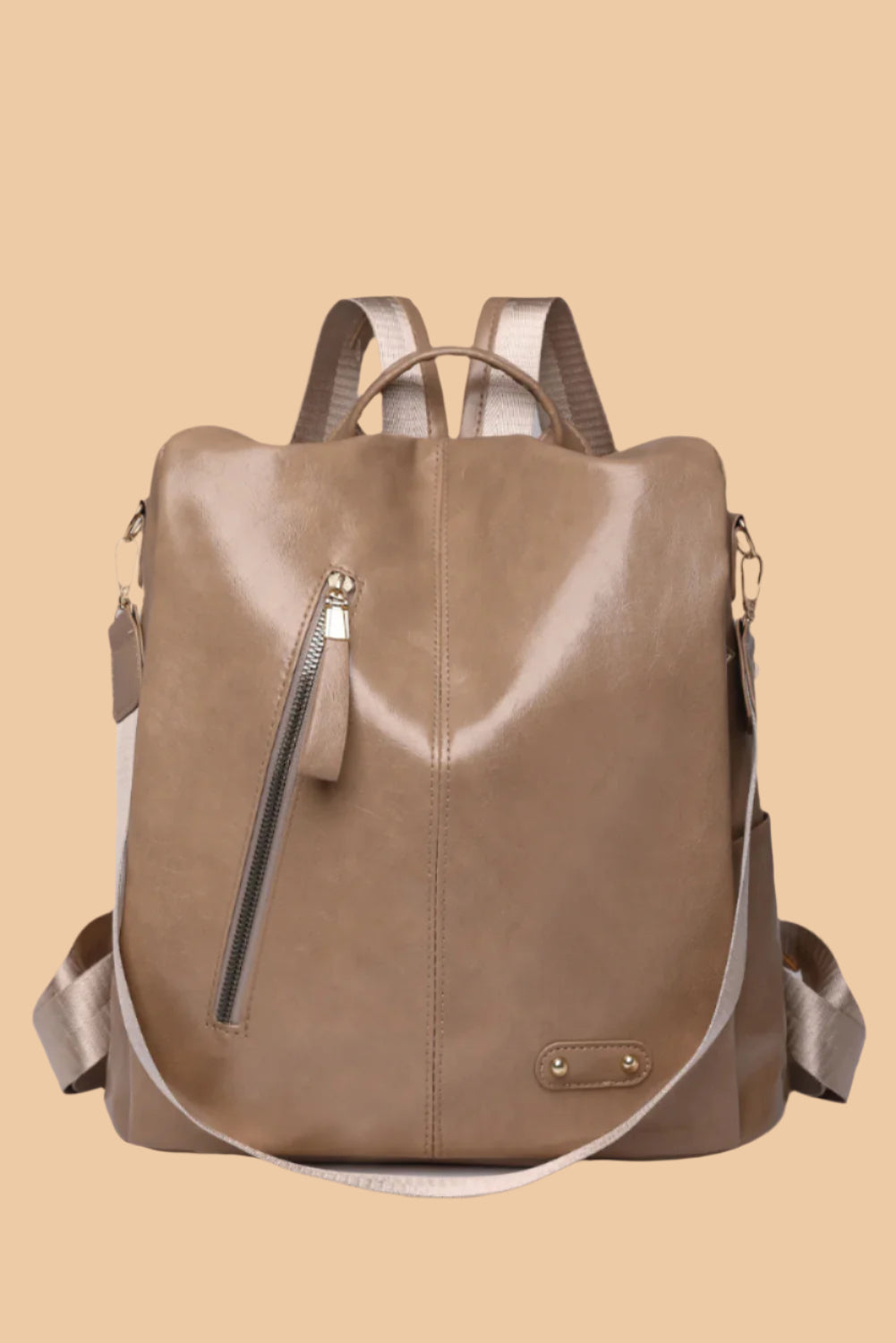 Pure Leather Zipper Pocket Backpack