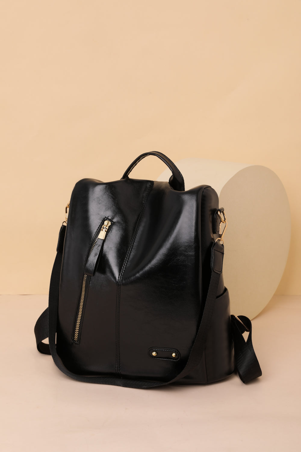 Pure Leather Zipper Pocket Backpack