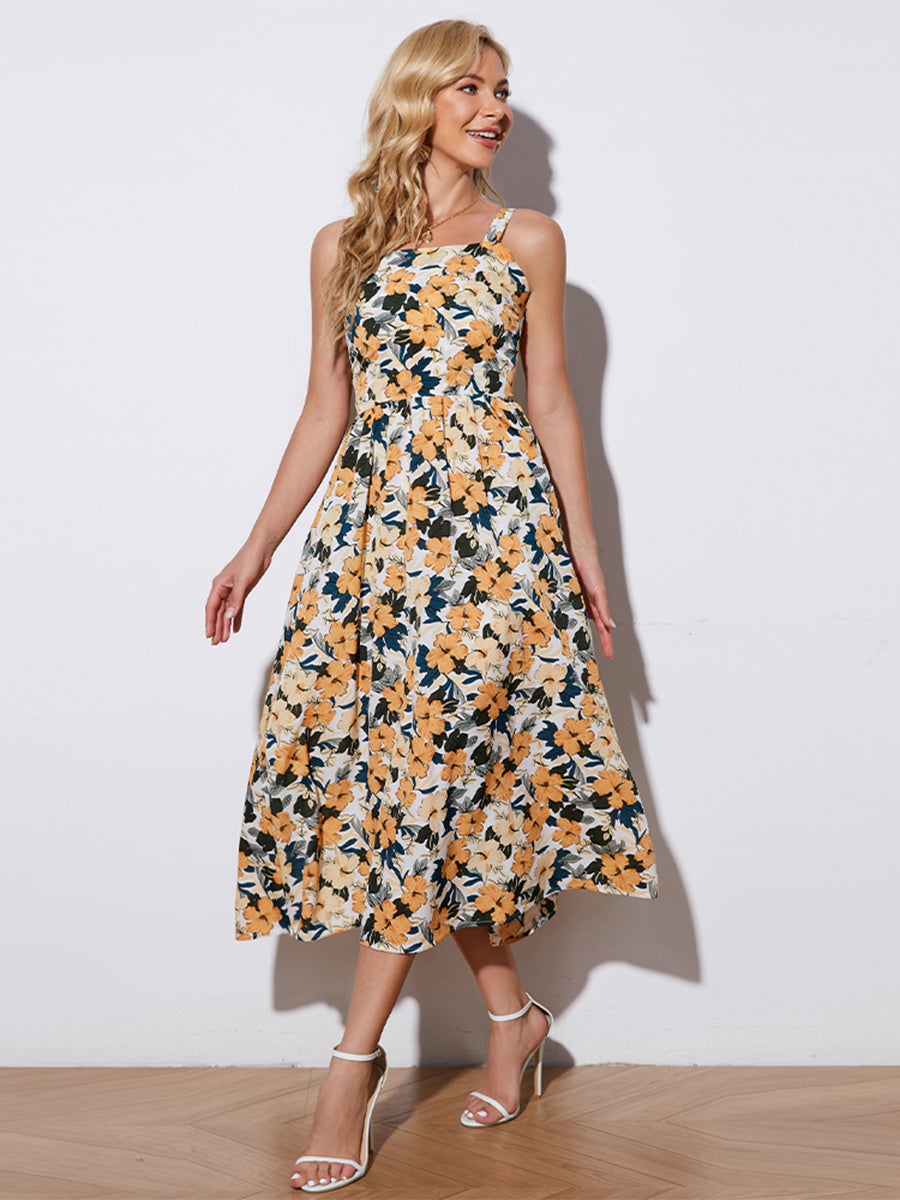 Serenity Floral Tie-Back Sleeveless Midi Dress.