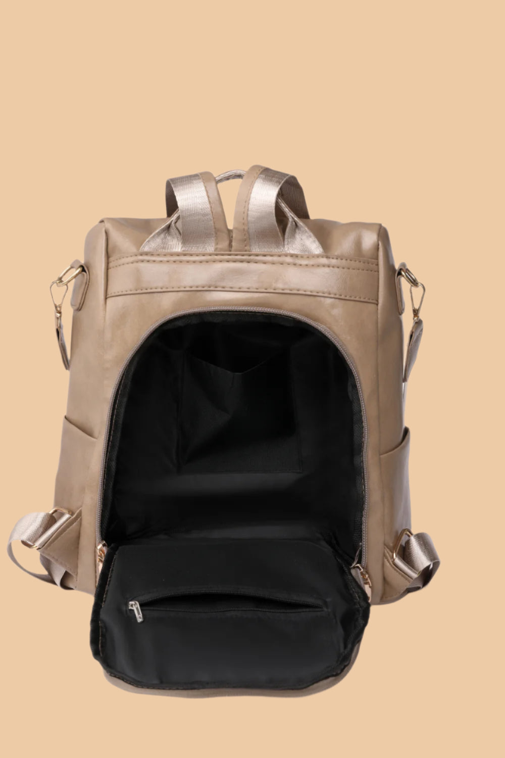 Pure Leather Zipper Pocket Backpack