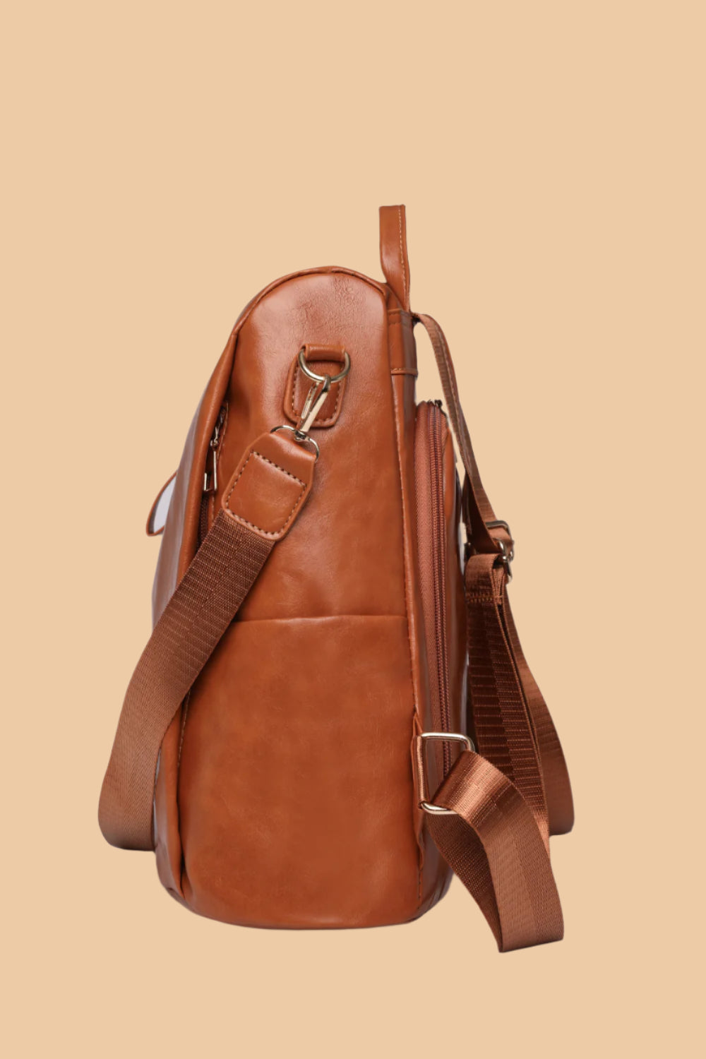 Pure Leather Zipper Pocket Backpack