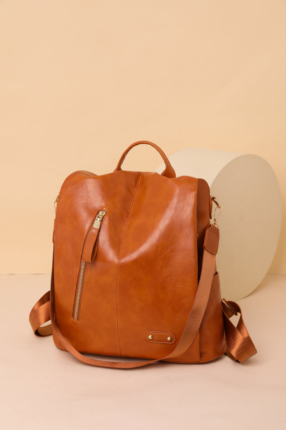 Pure Leather Zipper Pocket Backpack