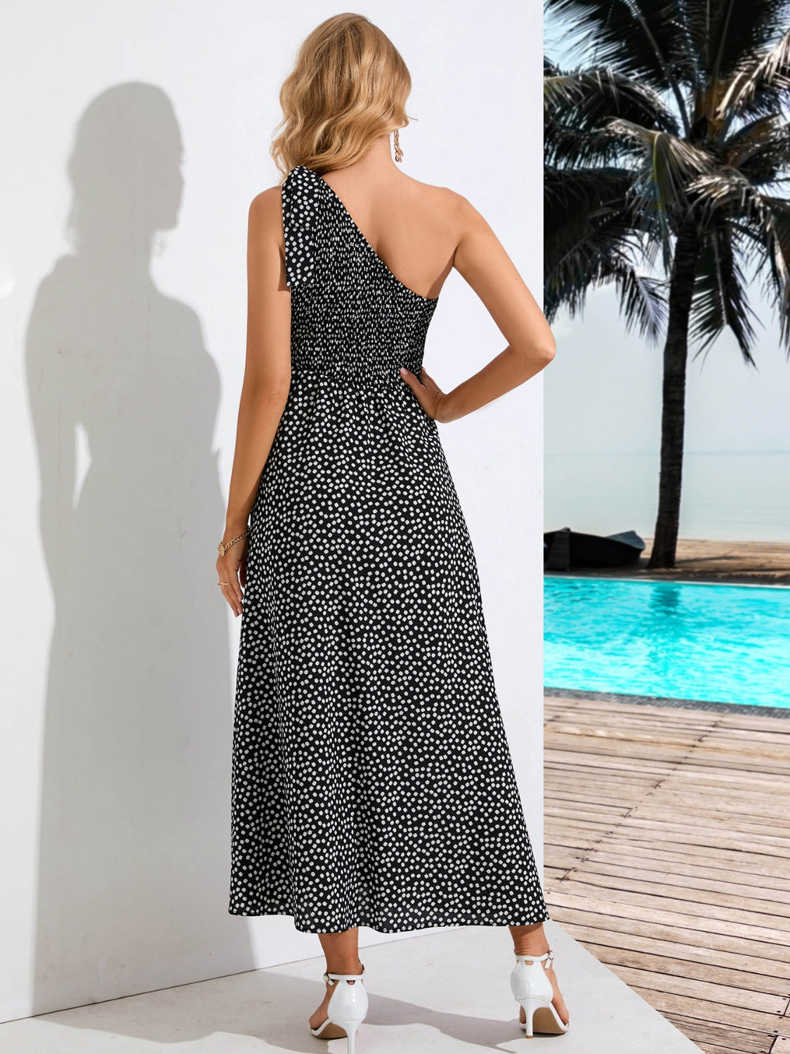 Serenity Printed Single Shoulder Midi Dress.