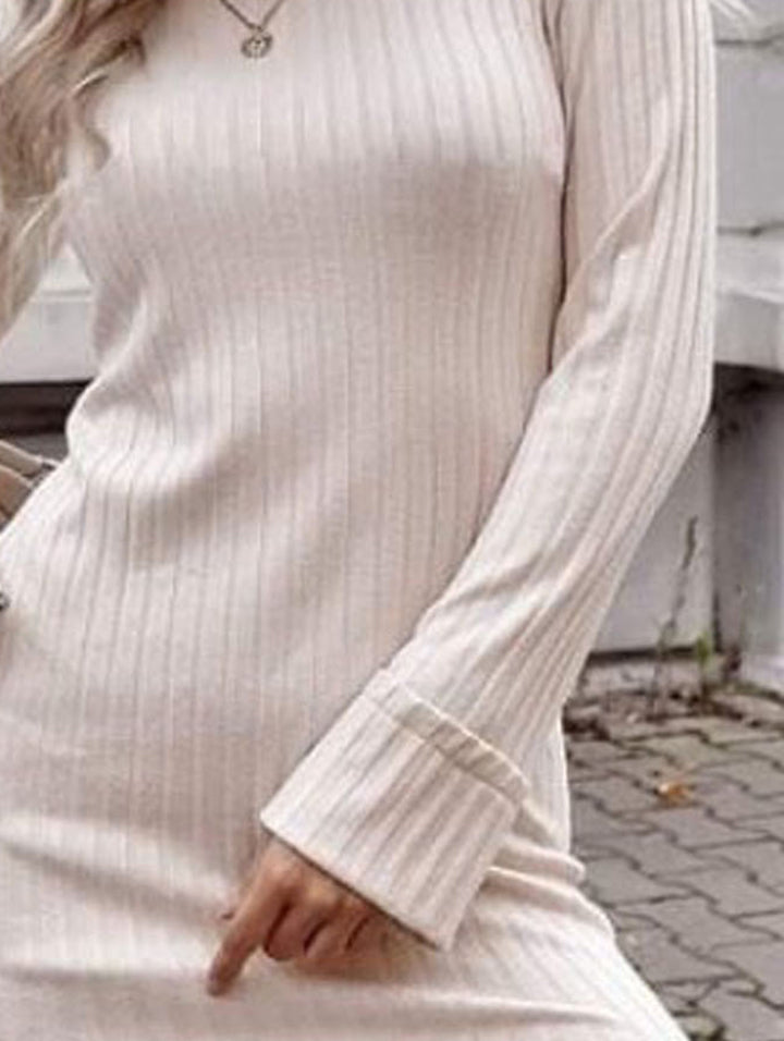 Ribbed Round Neck Long-Sleeve Dress