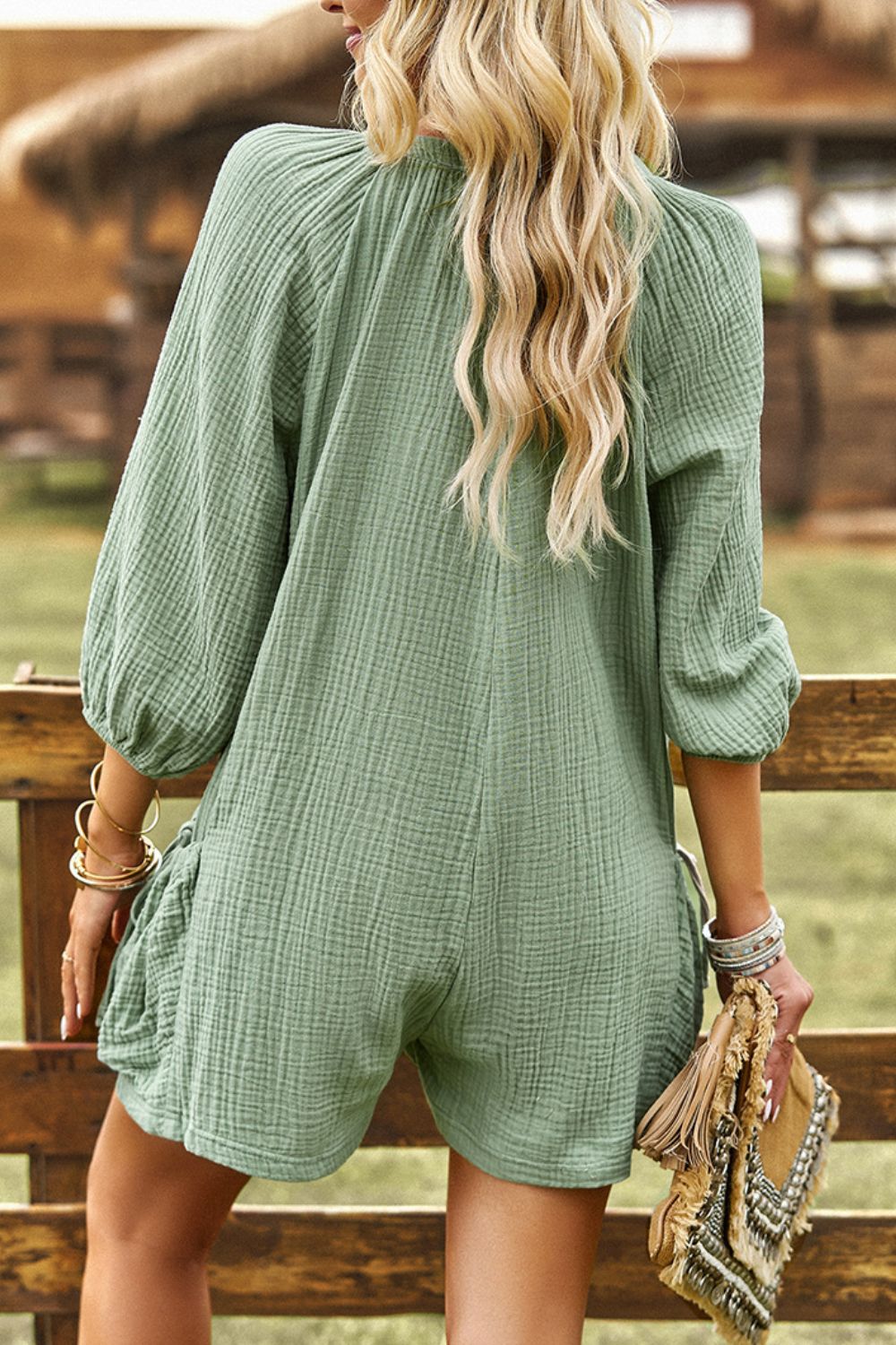 Textured Notched Neck Romper