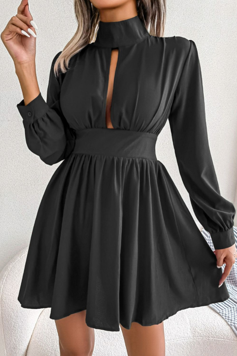 Cutout Turtleneck A-Line Mini Dress