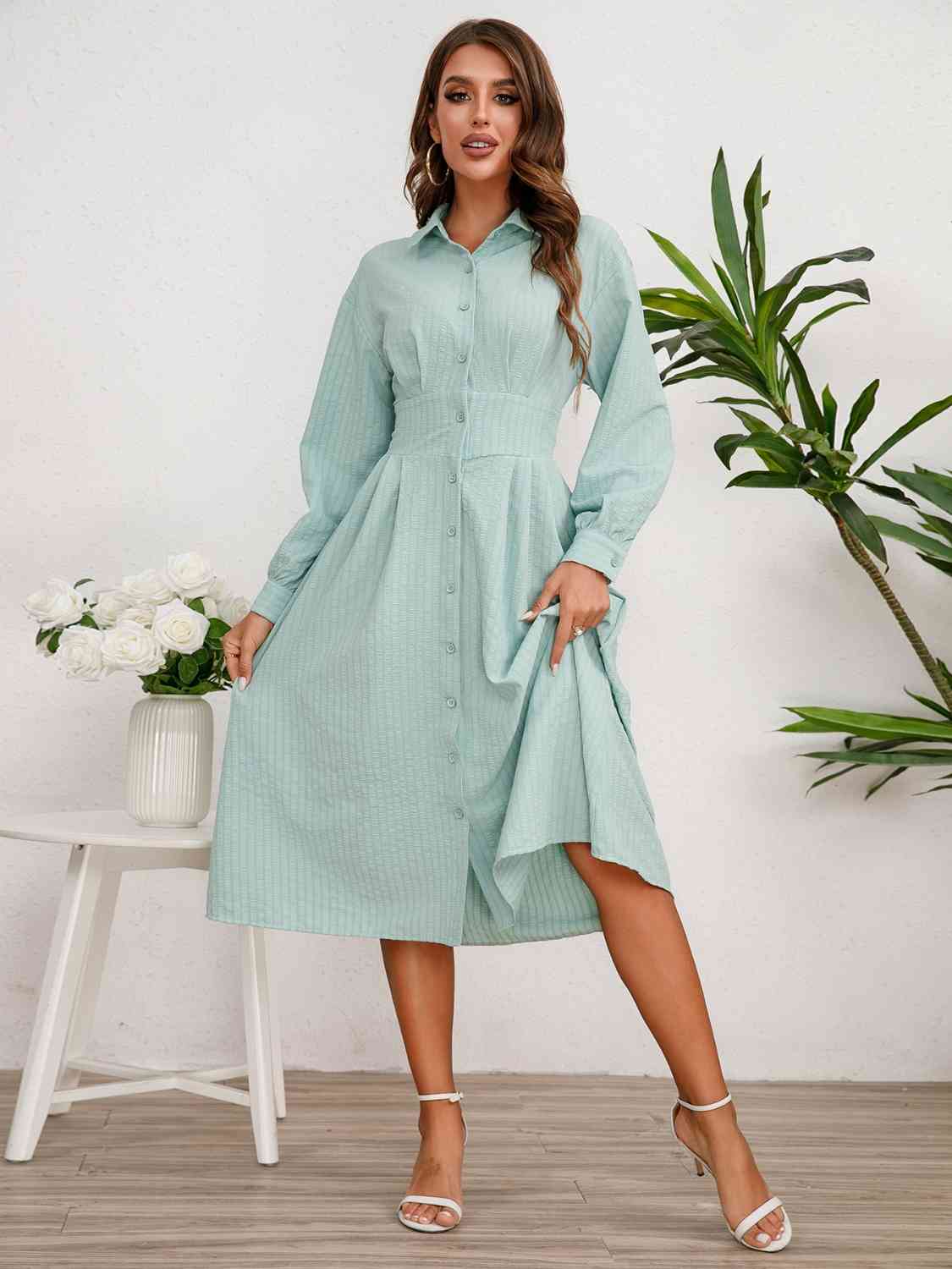 Long Sleeve Midi Shirt Dress